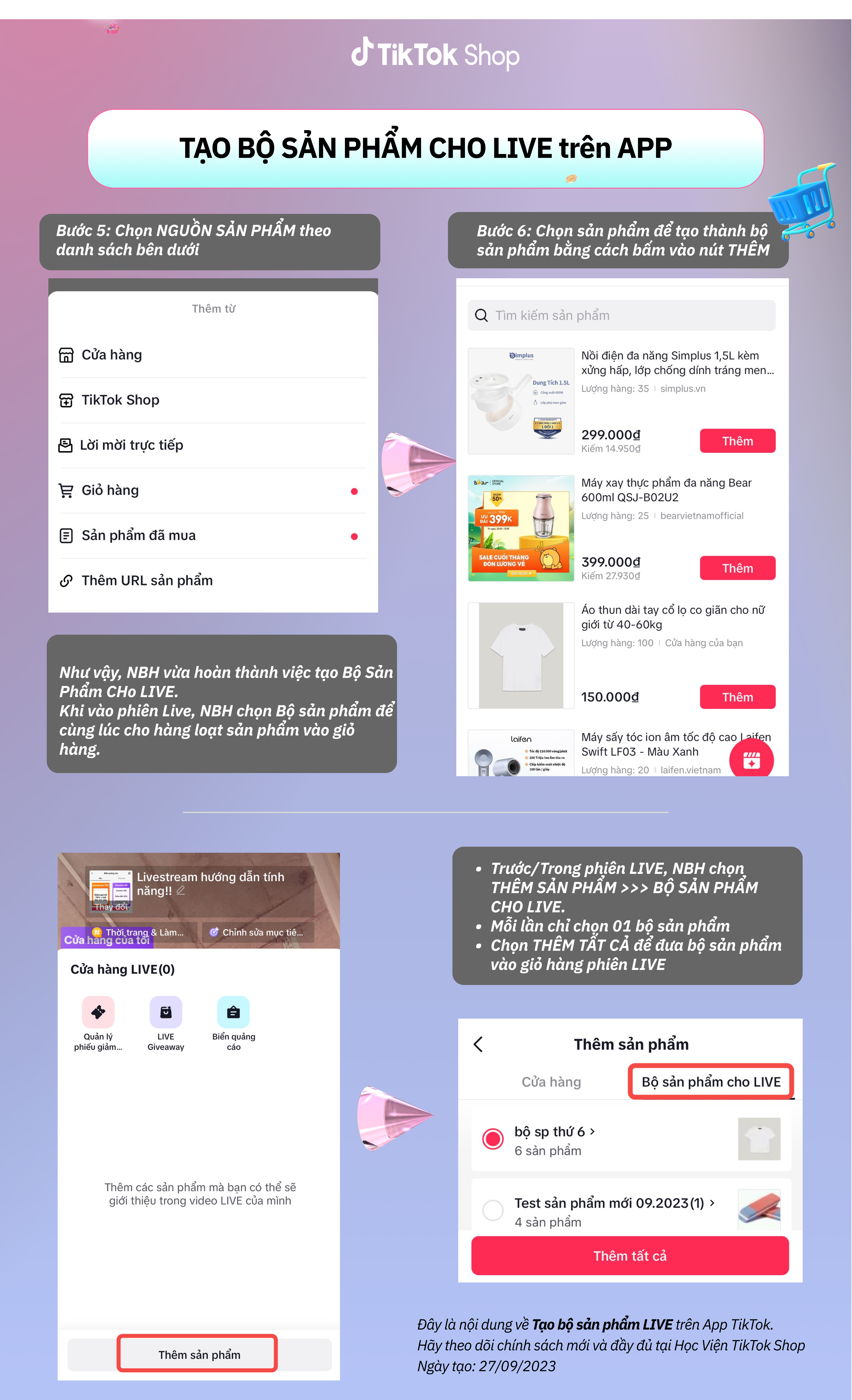 Tạo Bộ Sản Phẩm Live Trên App