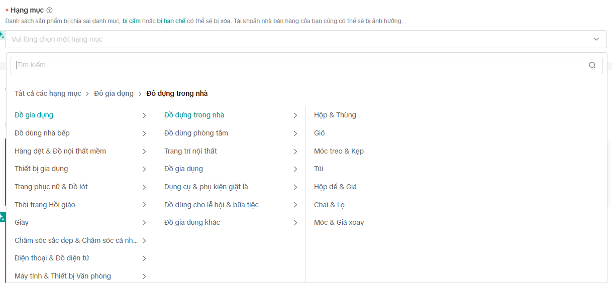 Chọn Ngành Hàng Thông Qua Danh Sách Ngành Hàng